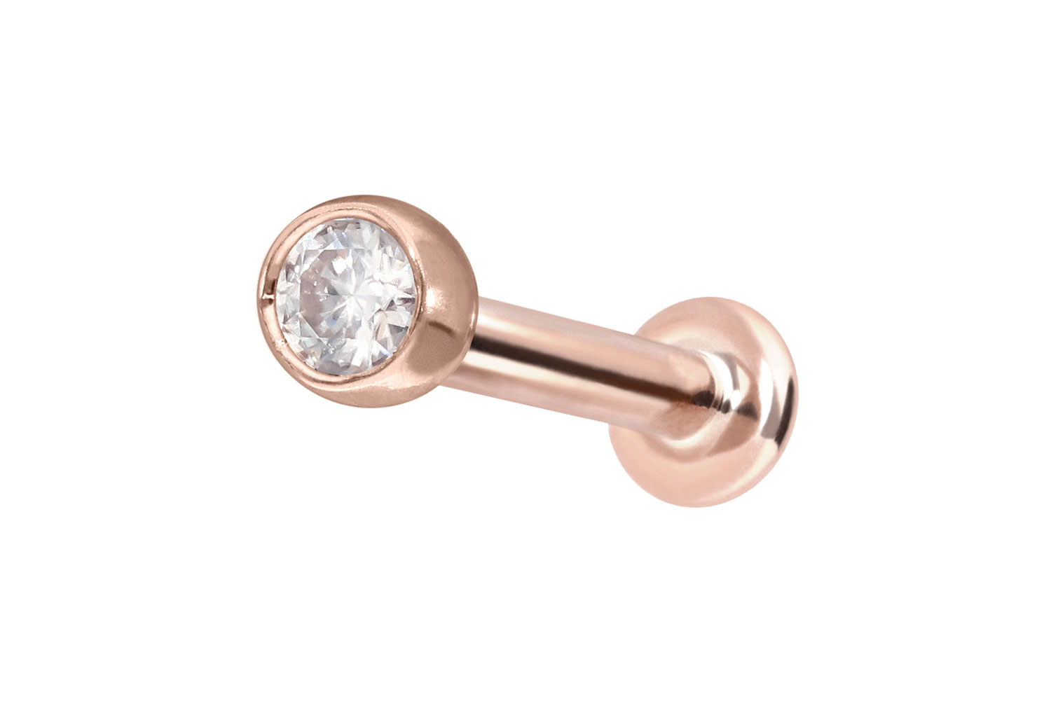 14 Karat Gold Labret Piercing mit Innengewinde MOISSANIT